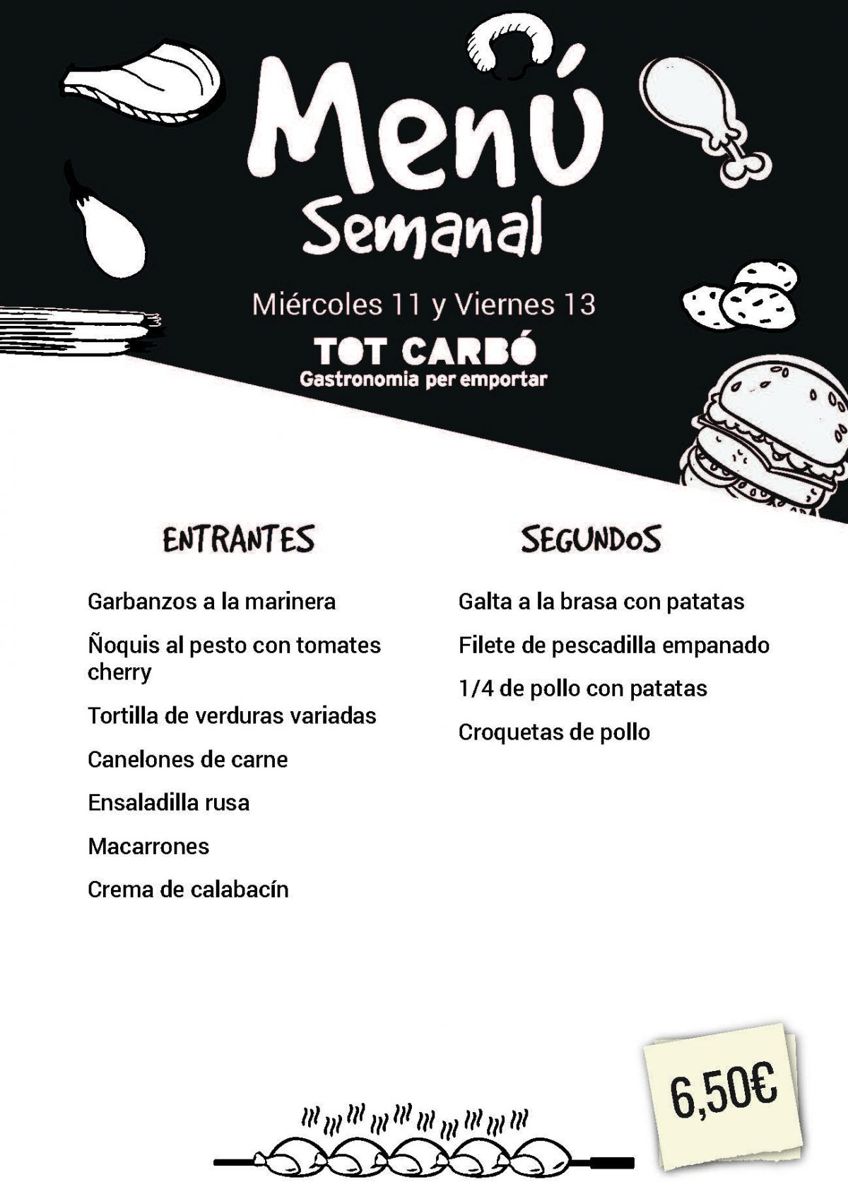 Menú Semanal Miércoles 11 y Viernes 13