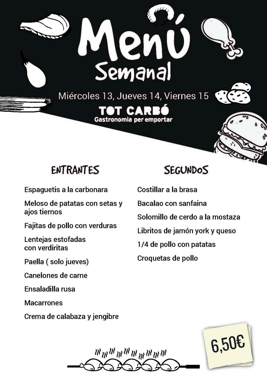 Menú del Día Miércoles 13, Jueves 14, Viernes 15