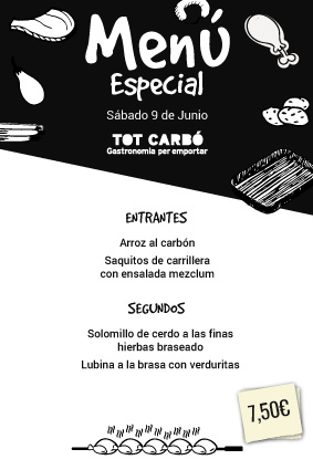 Menú para llevar Sábado 9 de Junio