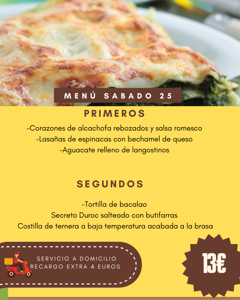 Menú Sábado 25 Julio 2026